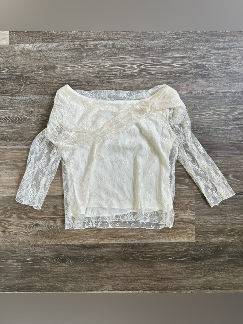 VTG MSK Cream Floral Lace Off The Shoulder Top M Removable Flower Pin Coquette